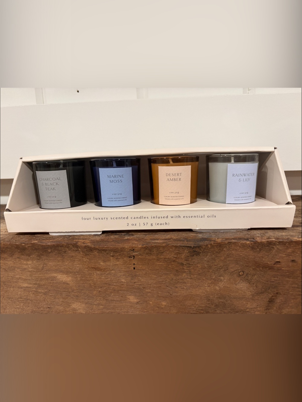 Set of Four Scented Glass Candles - Black, Blue, Amber, Gray